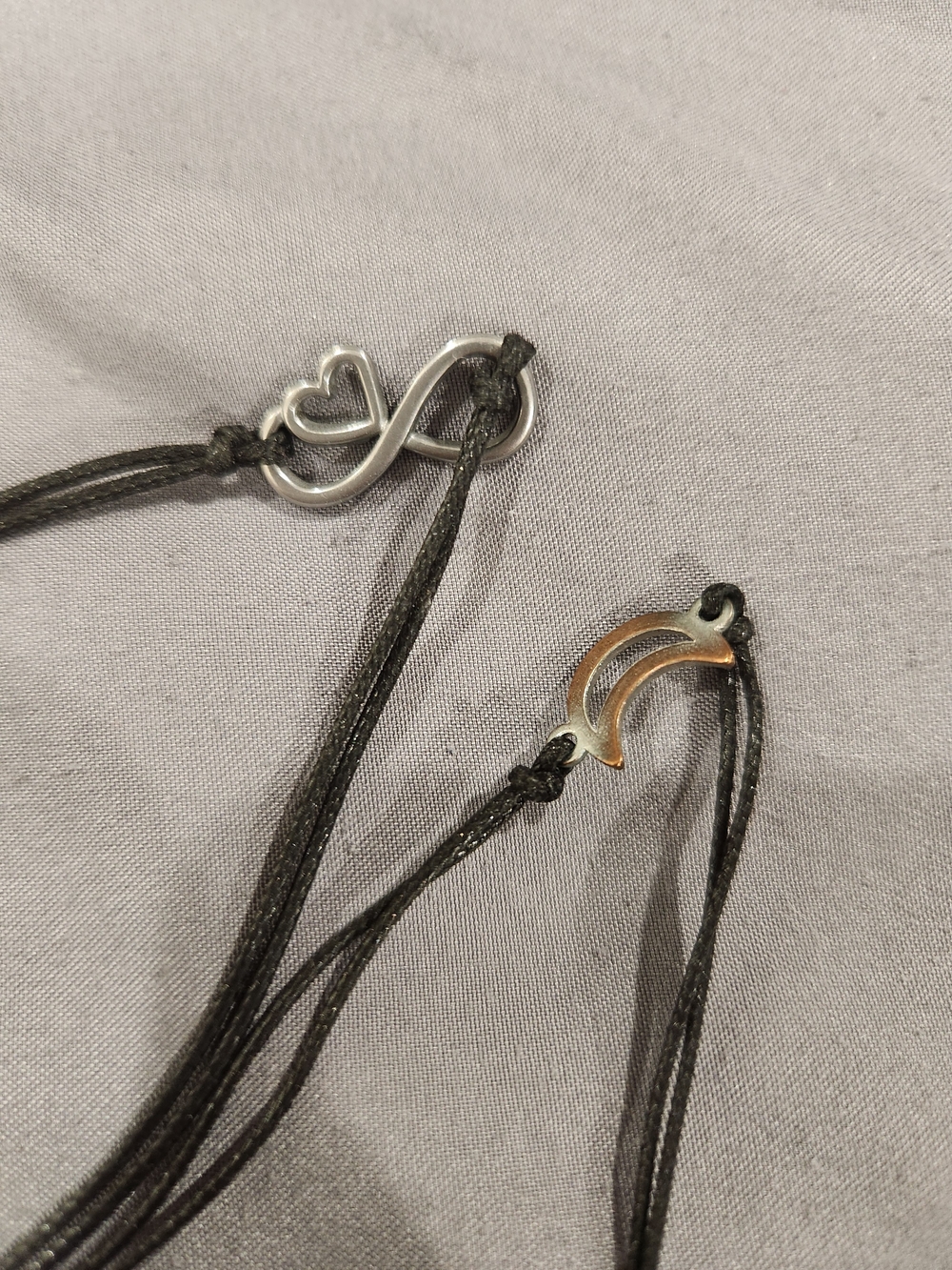 Infinity Heart and Crescent Cord Bracelet Set in Black